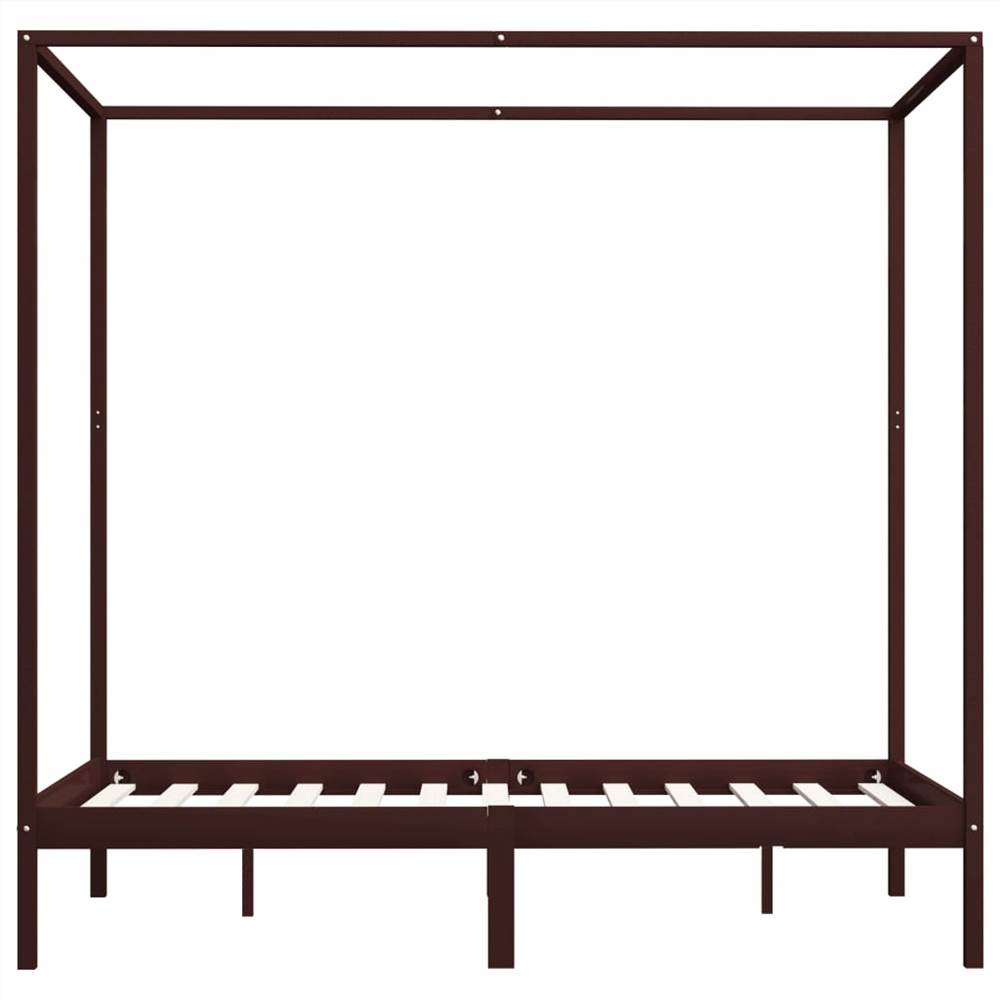 Canopy Bed Frame Dark Brown Solid Pine Wood 140x200 cm