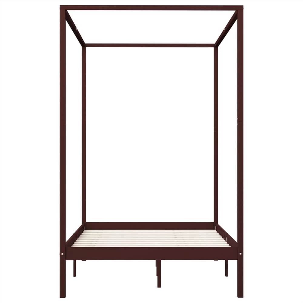 Canopy Bed Frame Dark Brown Solid Pine Wood 140x200 cm