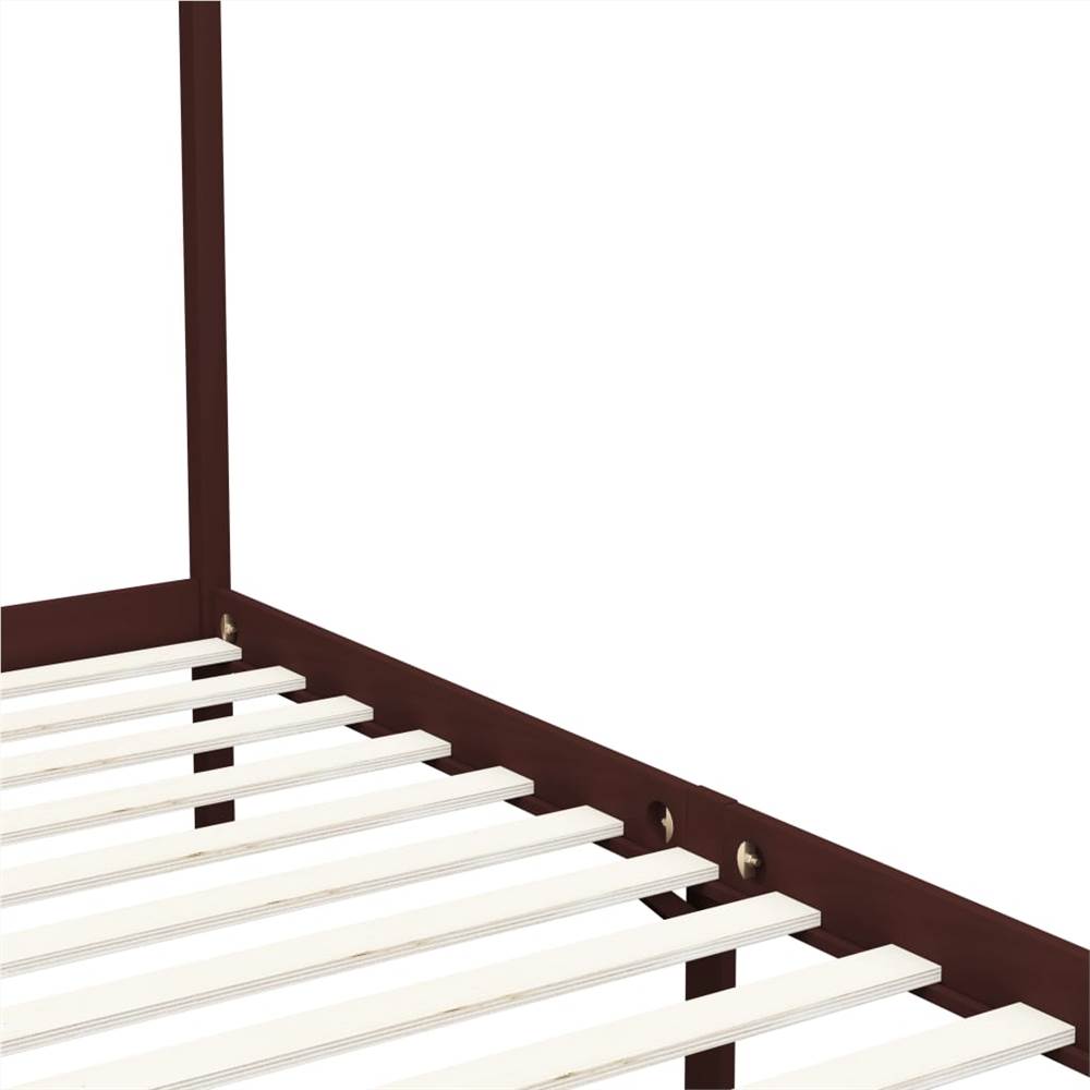 Canopy Bed Frame Dark Brown Solid Pine Wood 140x200 cm