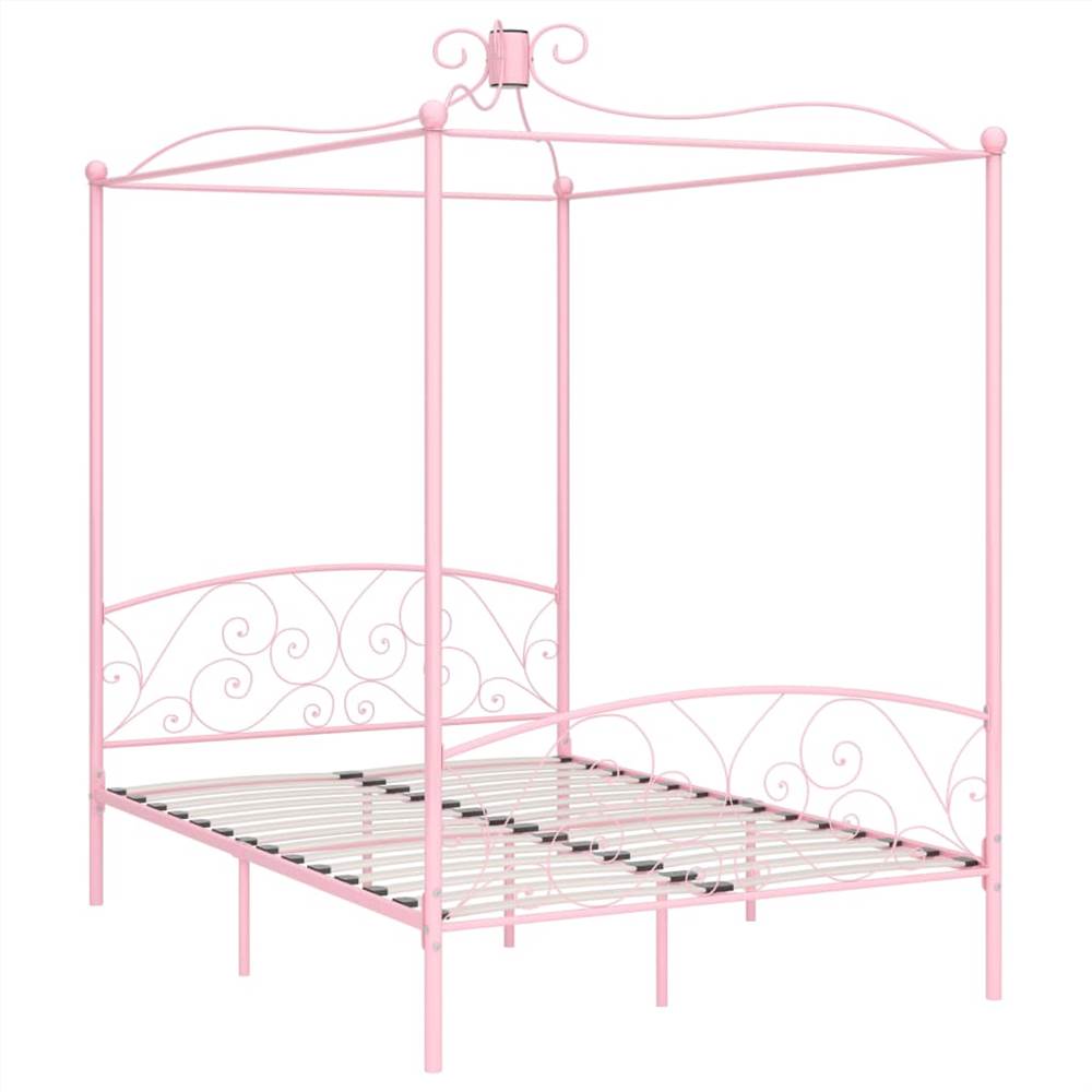 Canopy Bed Frame Pink Metal 140x200 cm