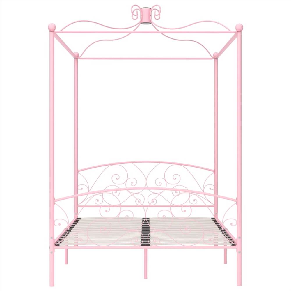 Canopy Bed Frame Pink Metal 140x200 cm