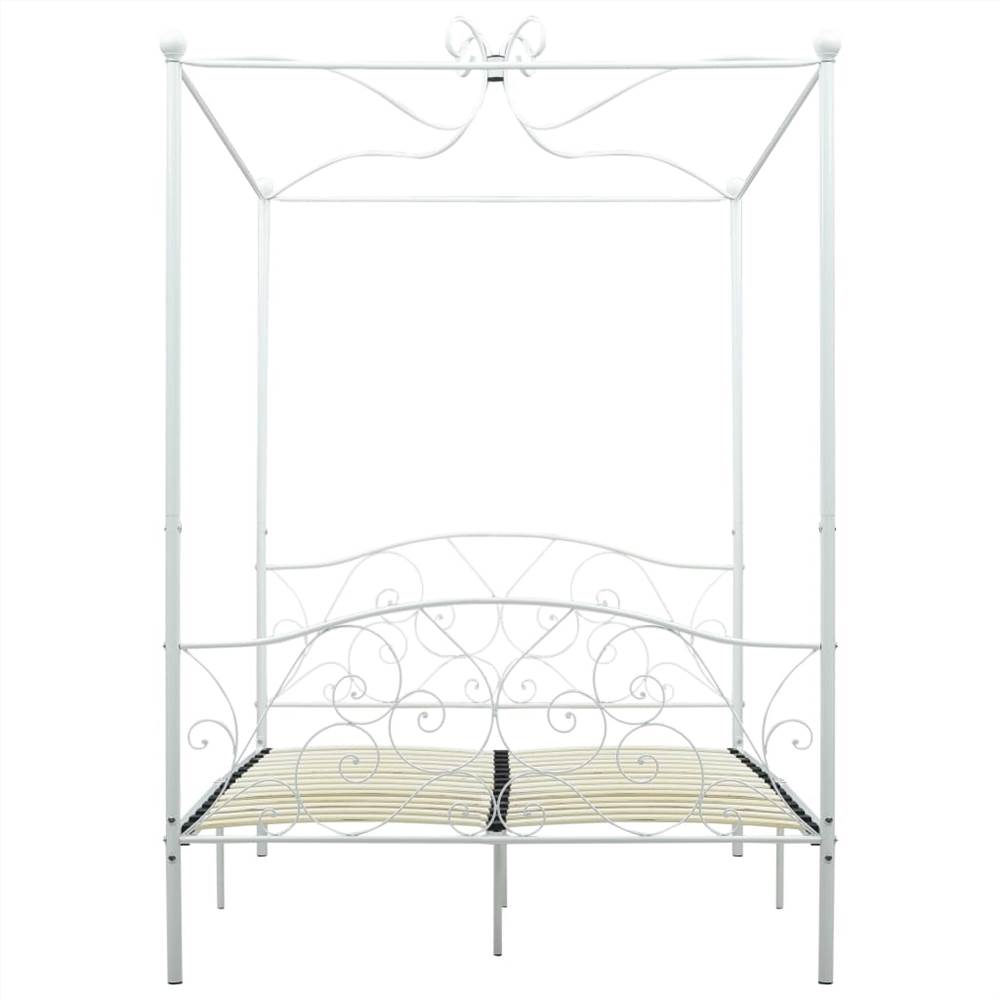 Canopy Bed Frame White Metal 140x200 cm