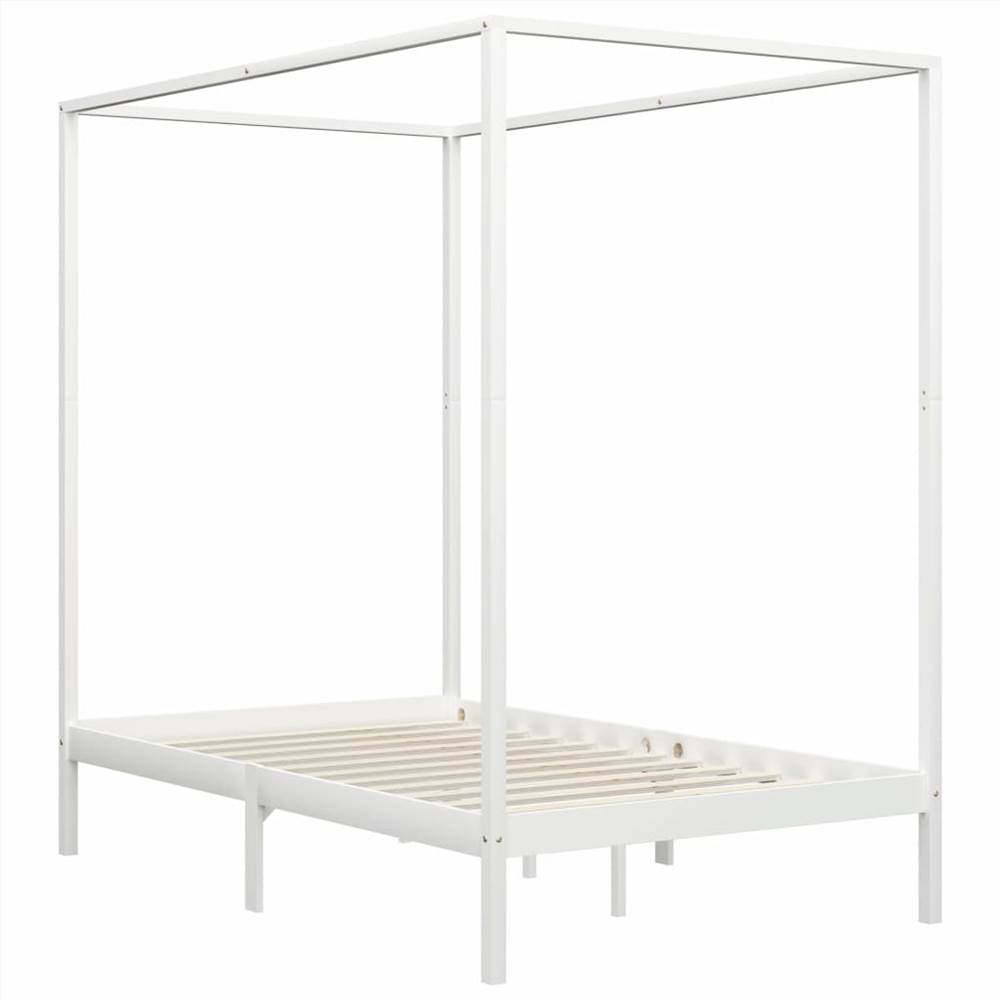 Canopy Bed Frame White Solid Pine Wood 140x200 cm