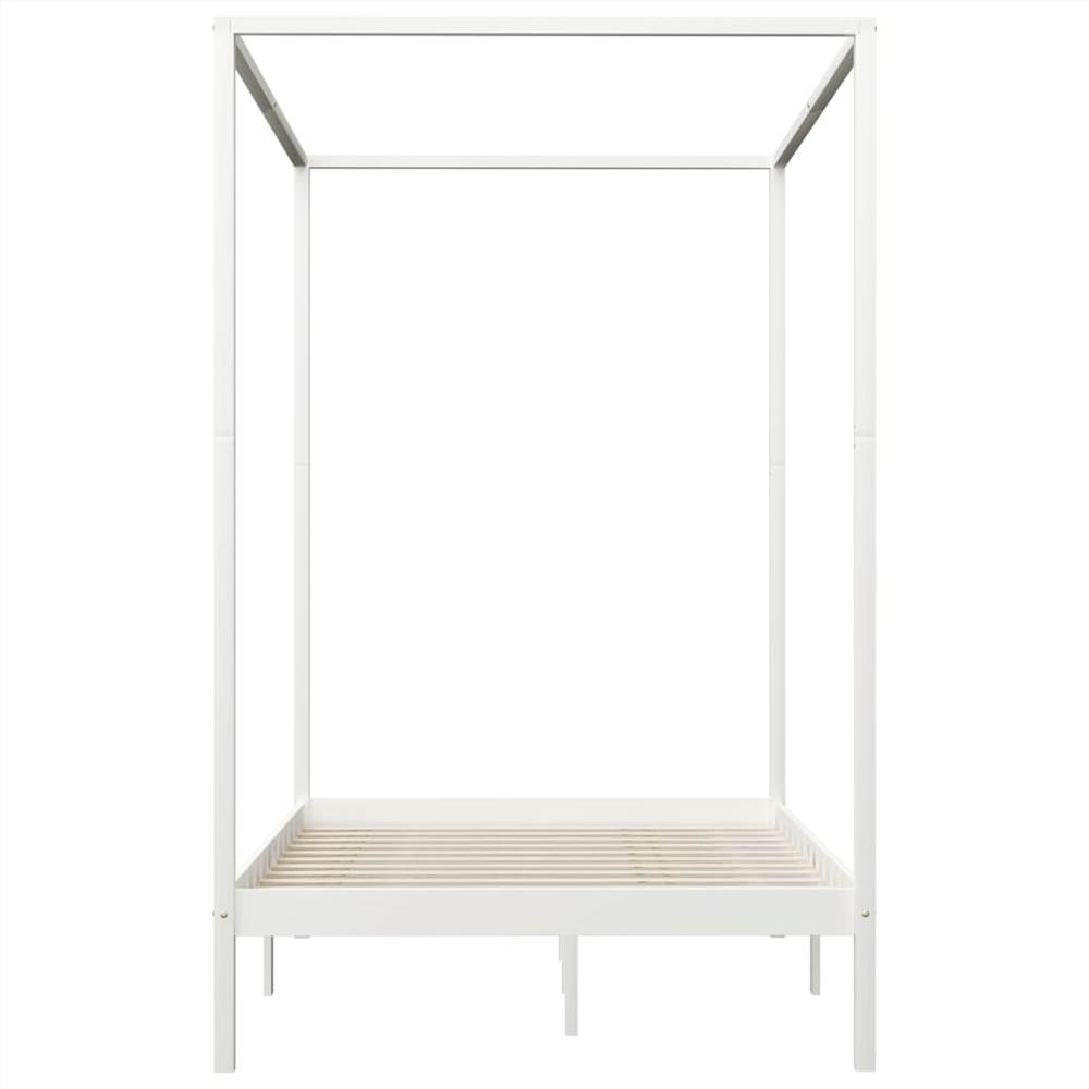 Canopy Bed Frame White Solid Pine Wood 140x200 cm