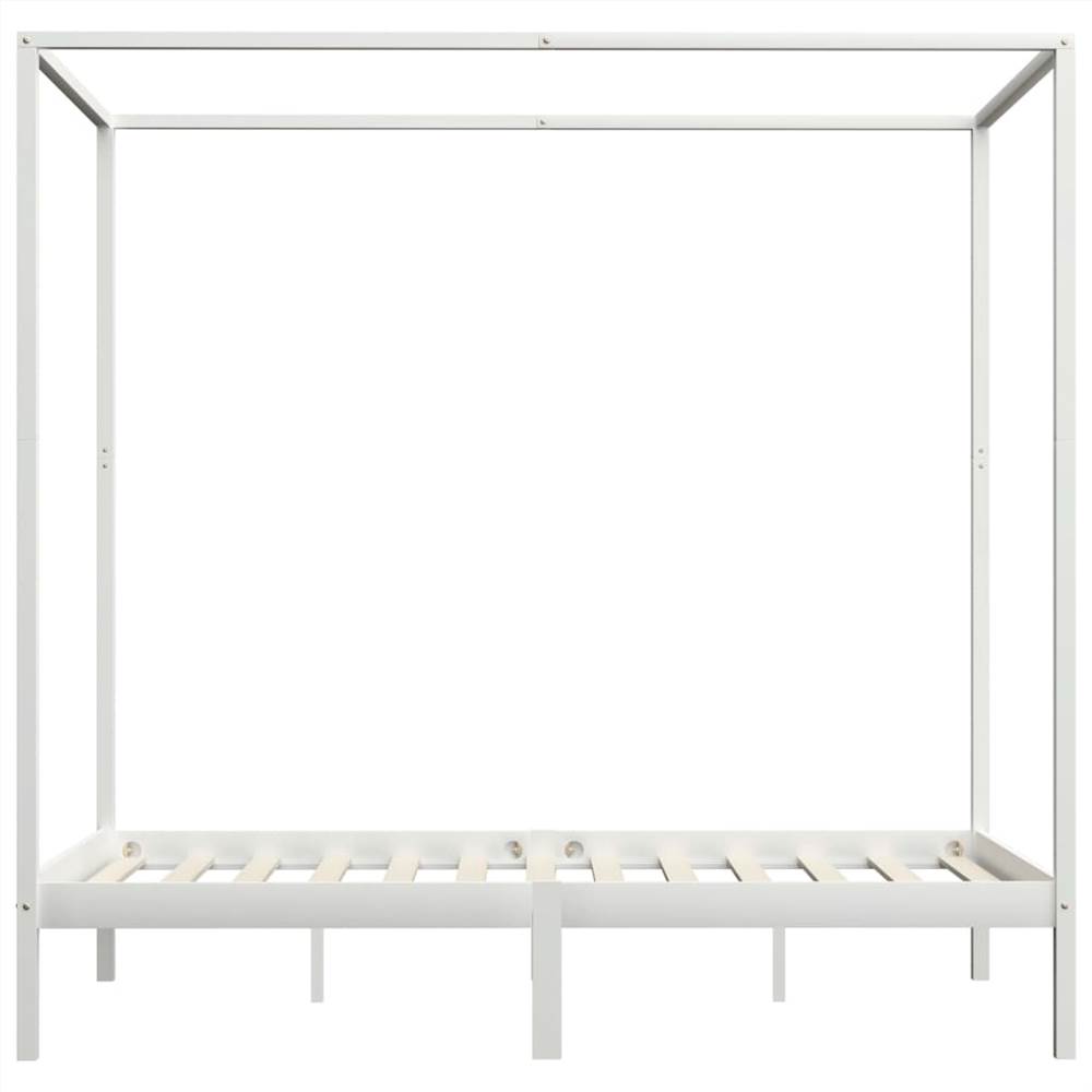Canopy Bed Frame White Solid Pine Wood 140x200 cm