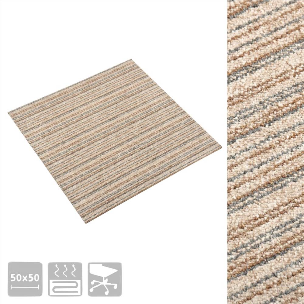 Carpet Floor Tiles 20 pcs 5 m² 50x50 cm Striped Beige