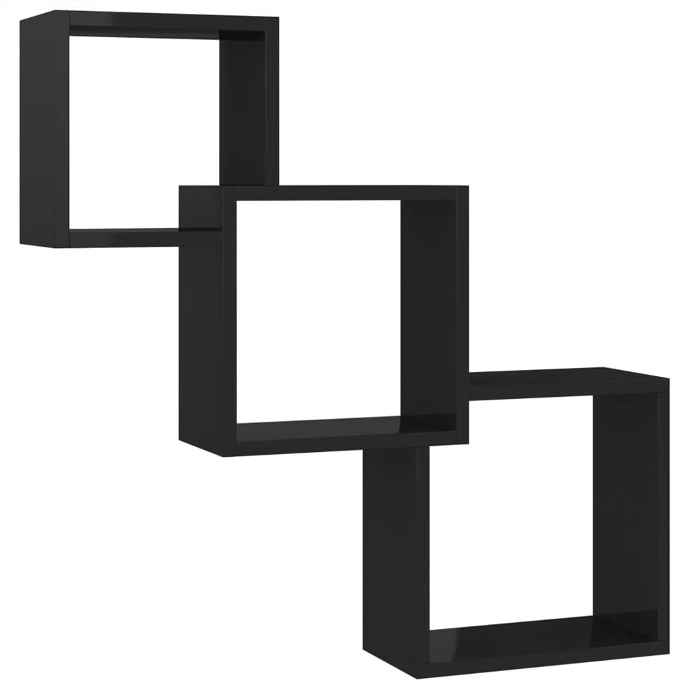 Cube Wall Shelves High Gloss Black 84.5x15x27 cm Chipboard