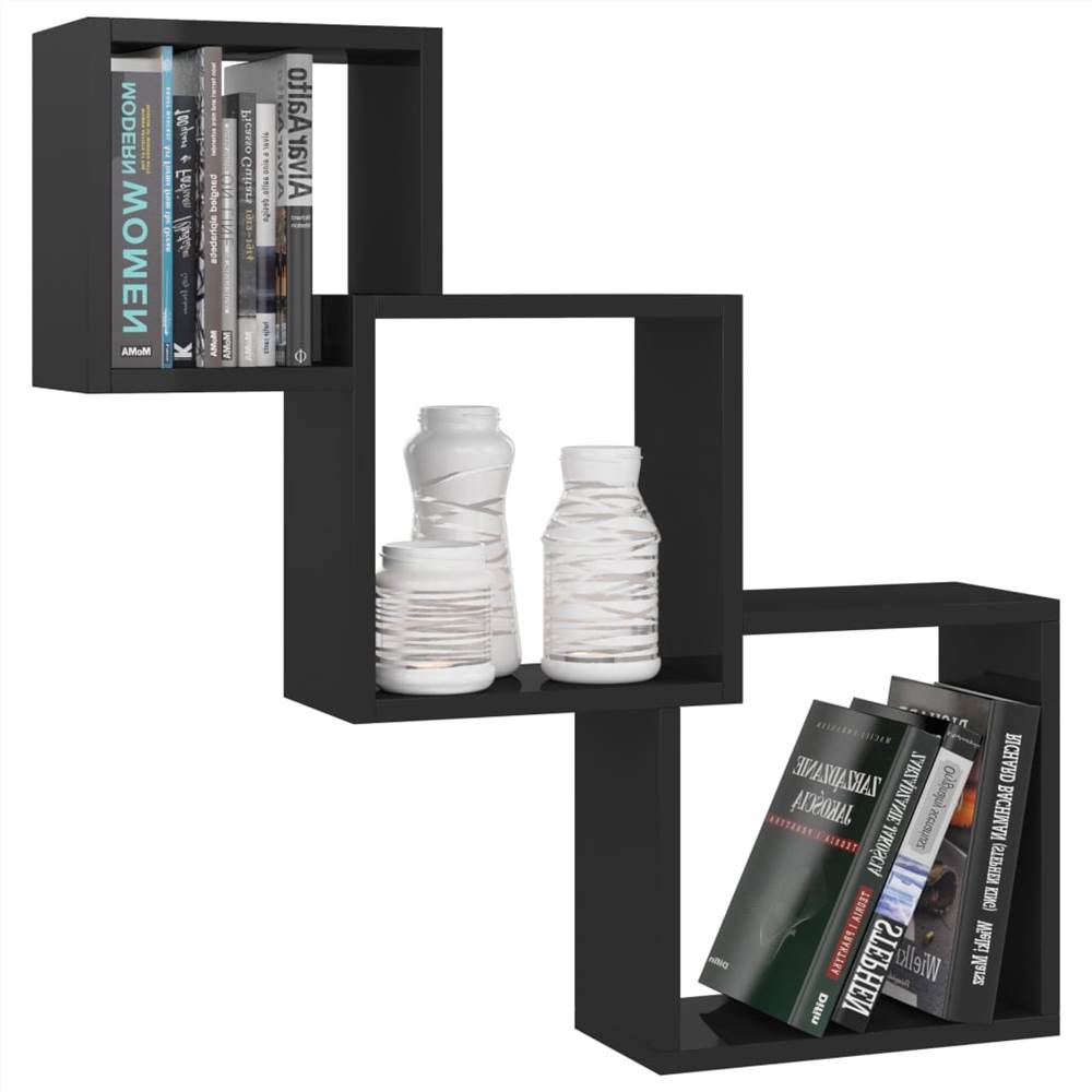 Cube Wall Shelves High Gloss Black 84.5x15x27 cm Chipboard