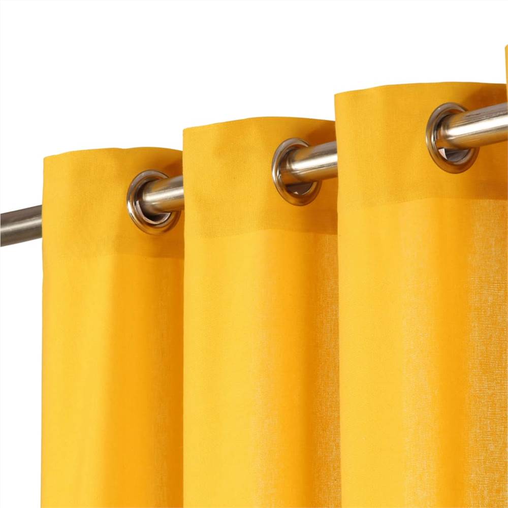 Curtains with Metal Rings 2 pcs Cotton 140x225 cm Yellow