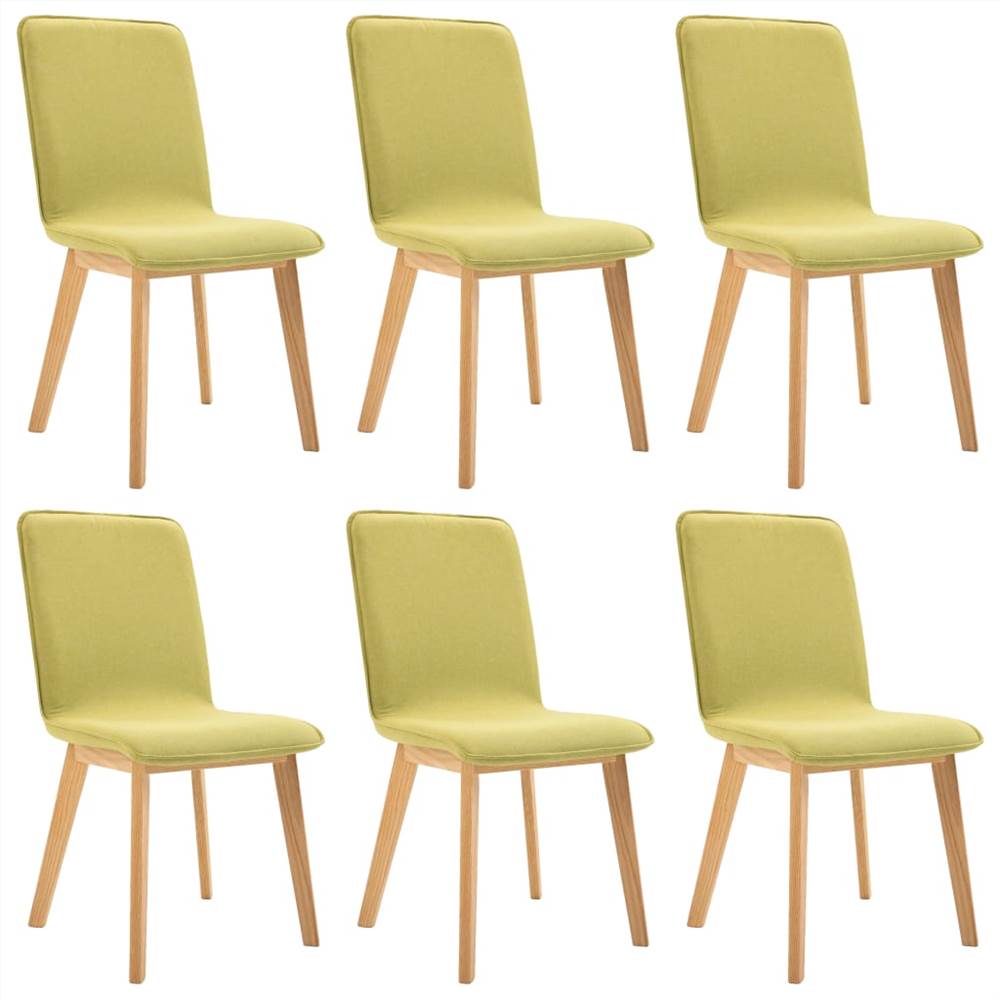 Dining Chairs 6 pcs Green Fabric and Solid Oak Wood