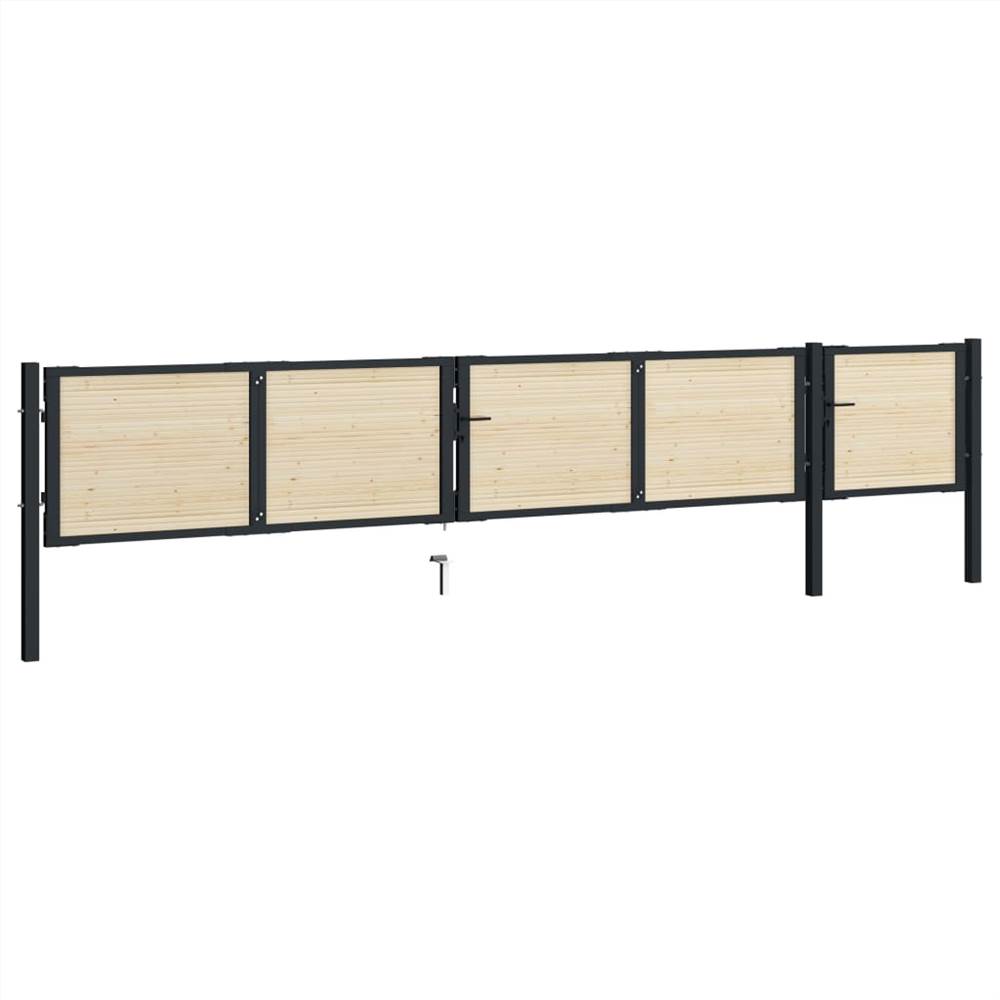 Fence Gate Steel and Spruce Wood 513x125 cm