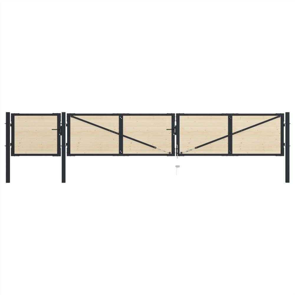 Fence Gate Steel and Spruce Wood 513x125 cm