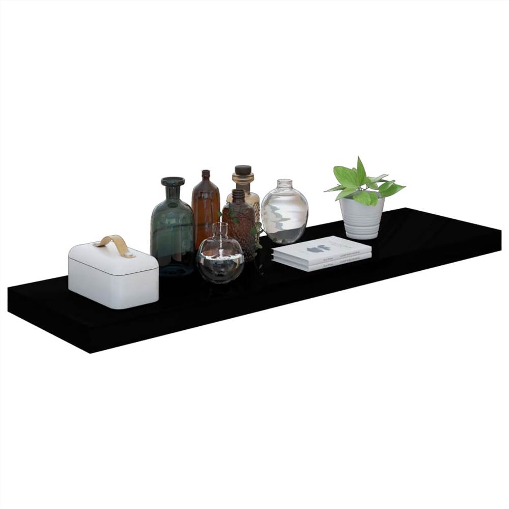 Floating Wall Shelf High Gloss Black 90x23.5x3.8 cm MDF