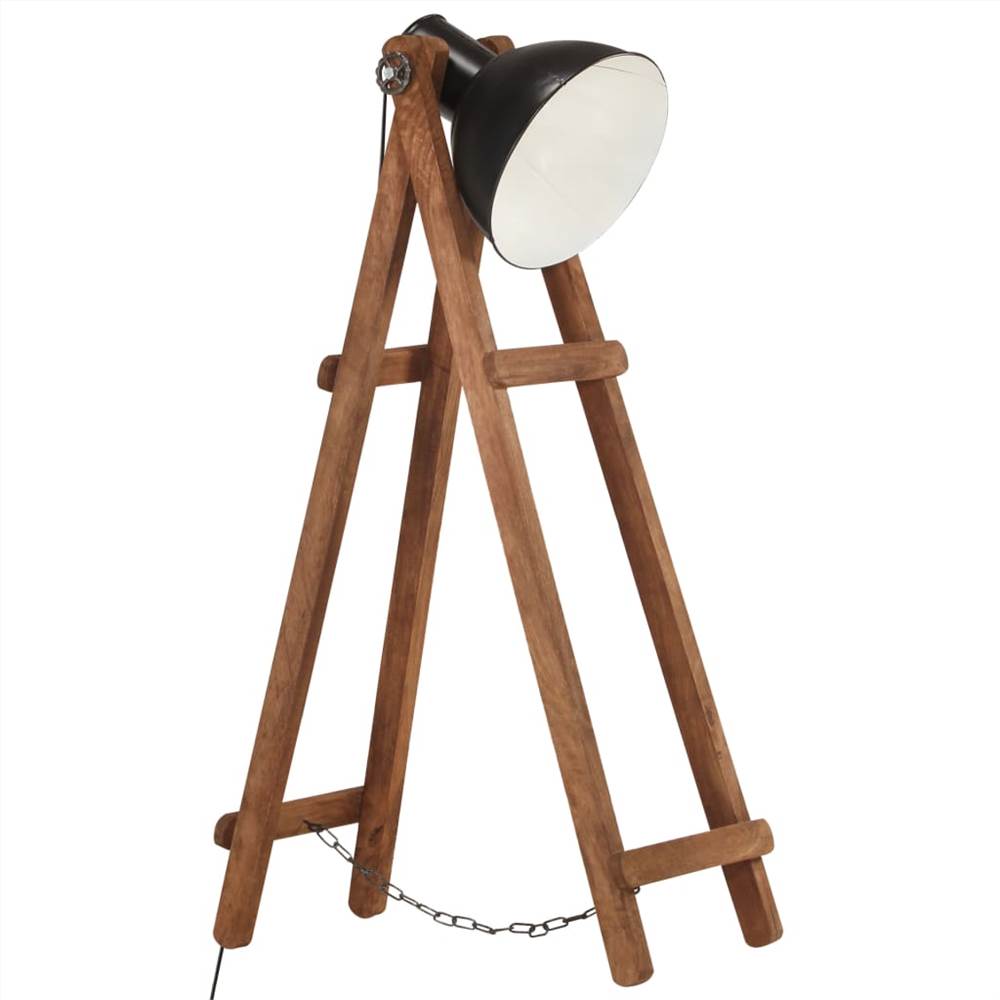 Floor Lamp Black E27 Solid Mango Wood