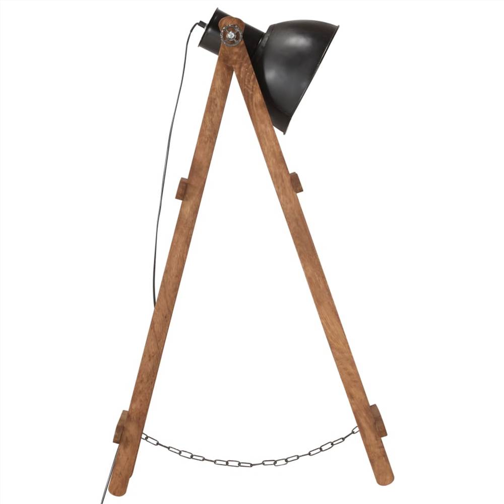 Floor Lamp Black E27 Solid Mango Wood