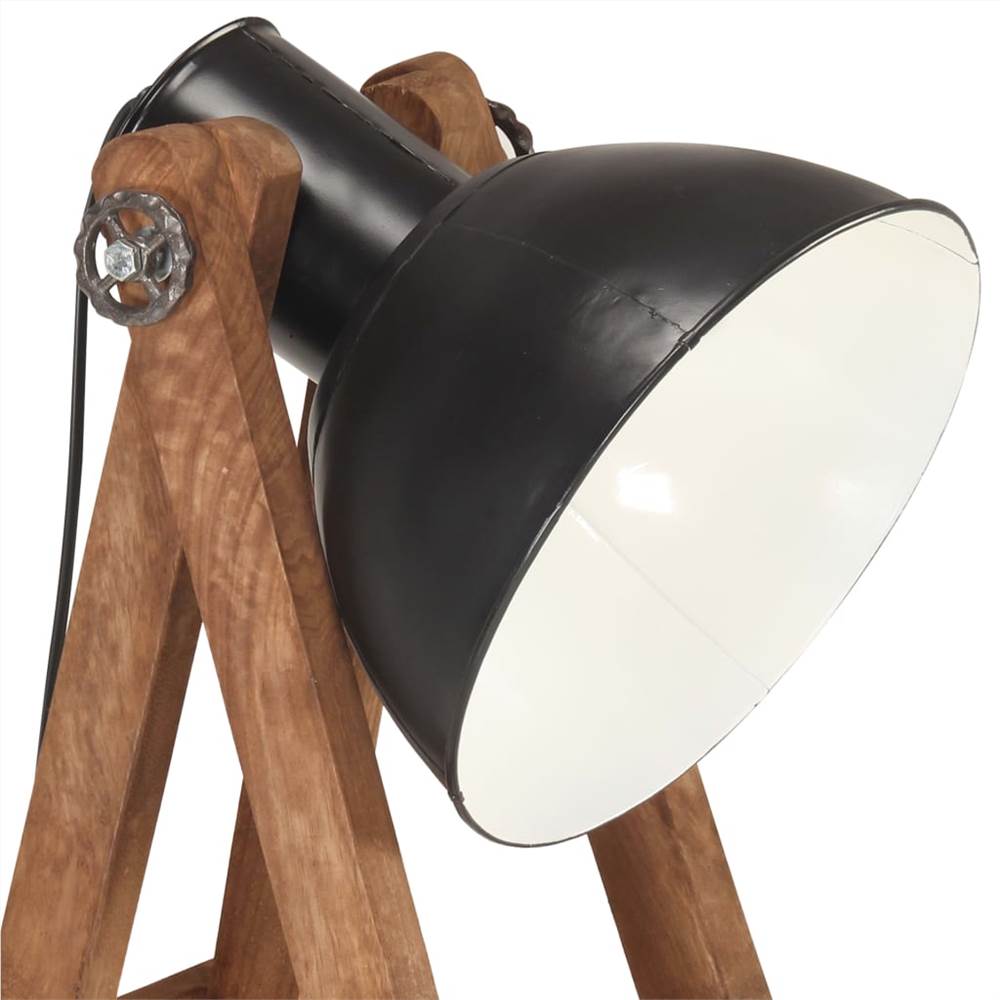 Floor Lamp Black E27 Solid Mango Wood