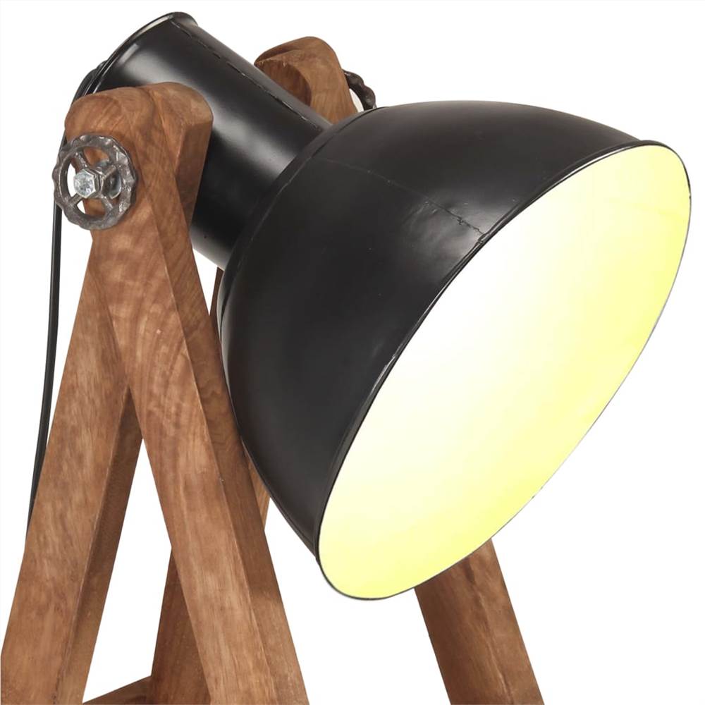 Floor Lamp Black E27 Solid Mango Wood