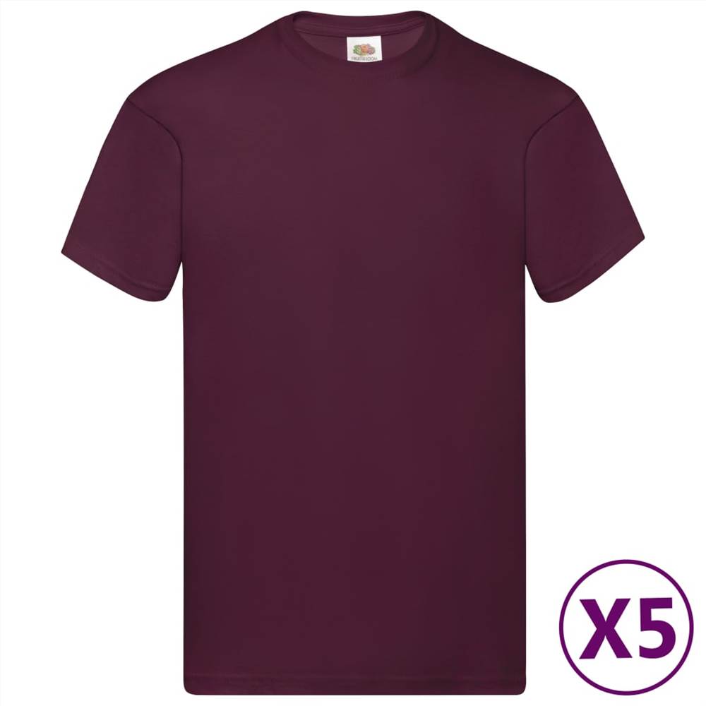 Fruit of the Loom Original T-shirts 5 pcs Burgundy S Cotton
