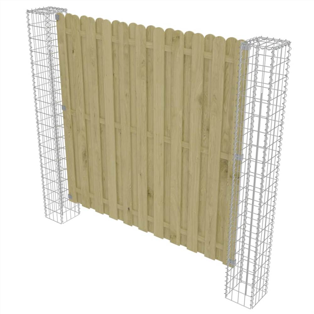 Garden Fence Panel with Gabion Posts Pinewood 180x180 cm