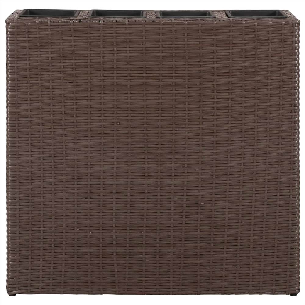 Garden Raised Bed with 4 Pots Poly Rattan Brown