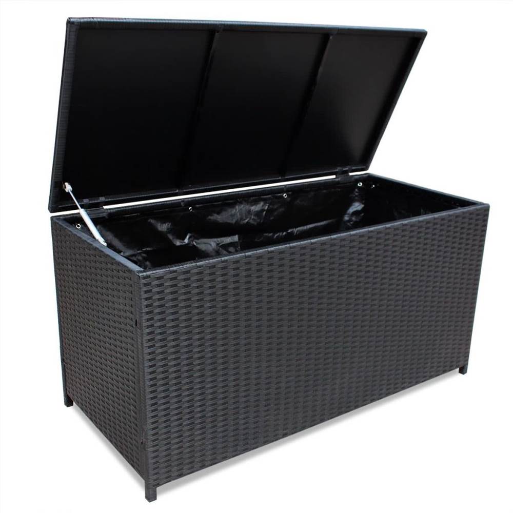 Garden Storage Box Black 150x50x60 cm Poly Rattan