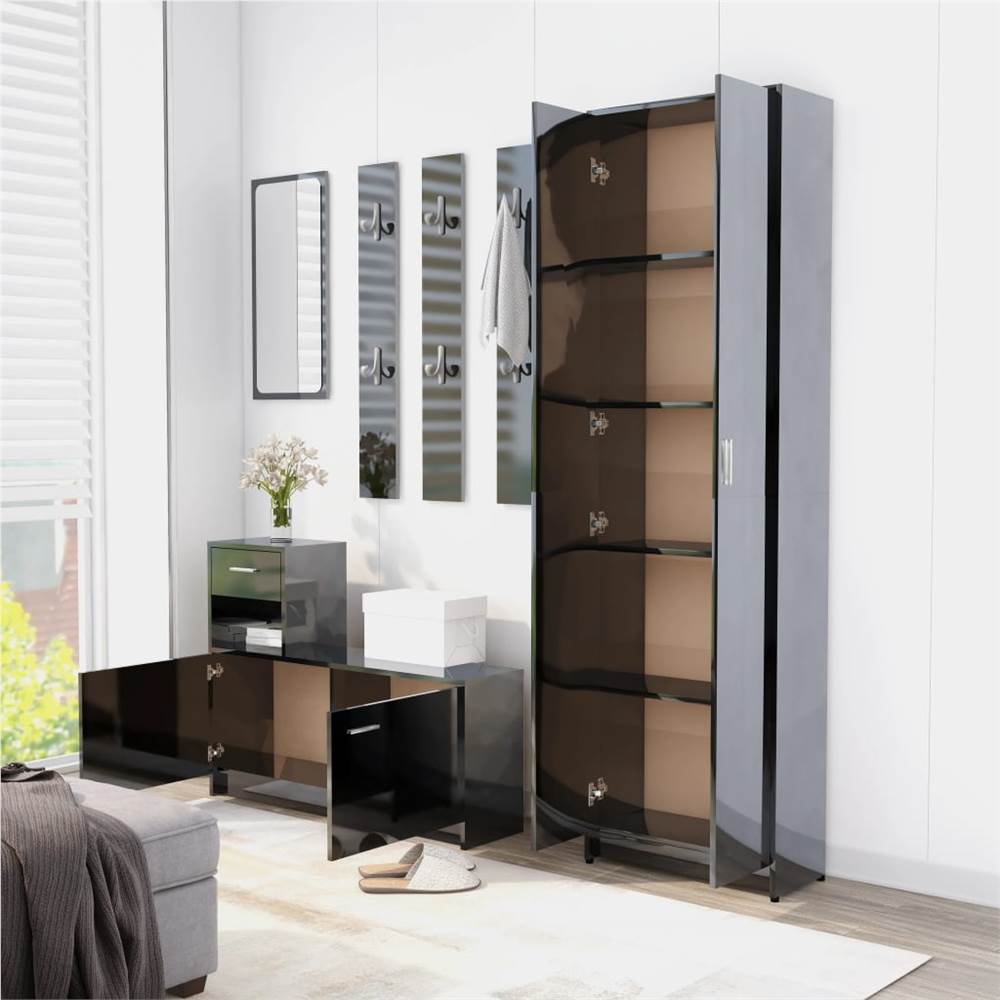 Hallway Wardrobe High Gloss Black 55x25x189 cm Chipboard