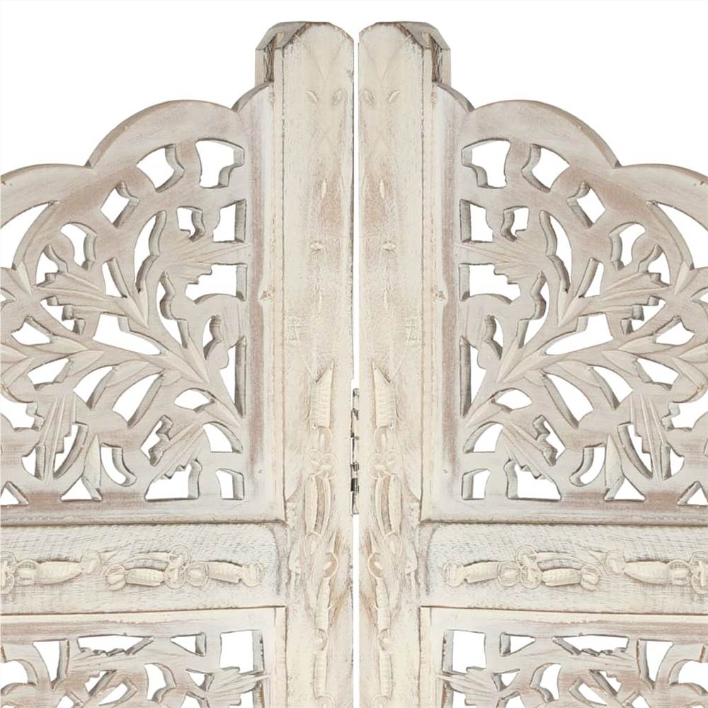 Hand carved 4-Panel Room Divider White 160x165 cm Solid Mango Wood