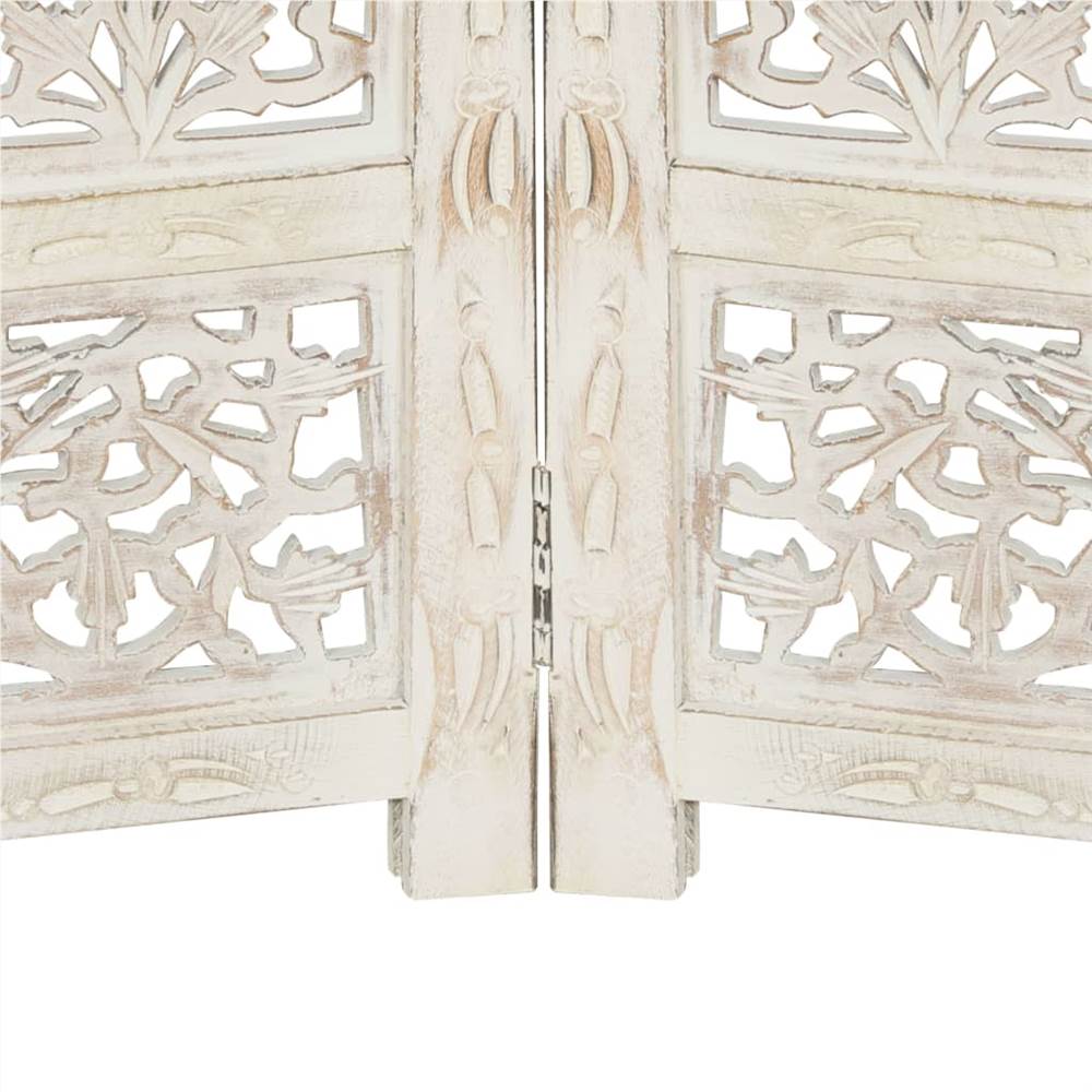 Hand carved 4-Panel Room Divider White 160x165 cm Solid Mango Wood