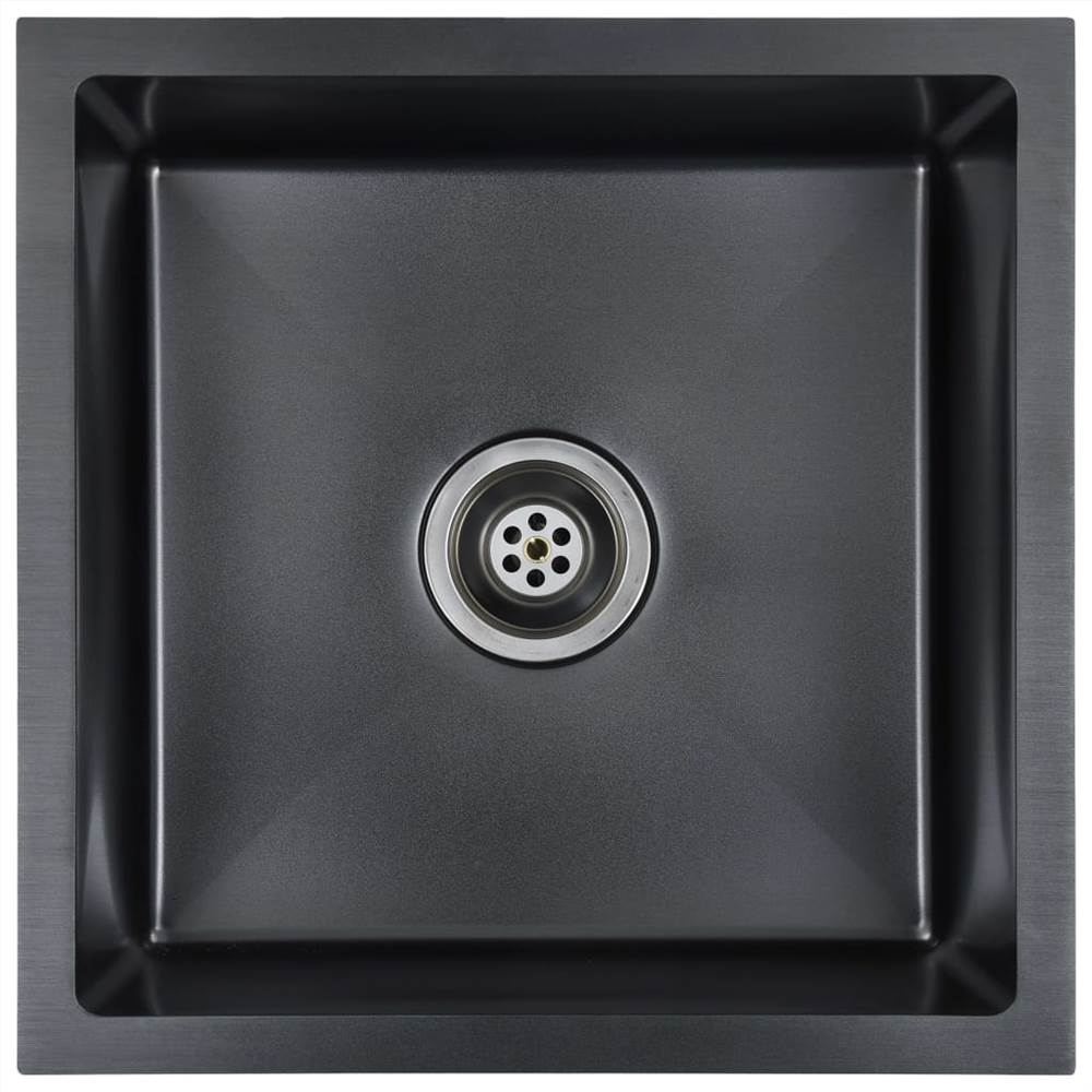 Handmade Kitchen Sink with Strainer Black Stainless Steel
