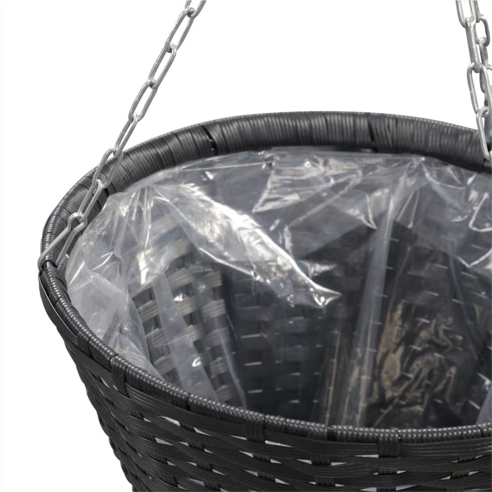 Hanging Flower Baskets 2 pcs Poly Rattan Black