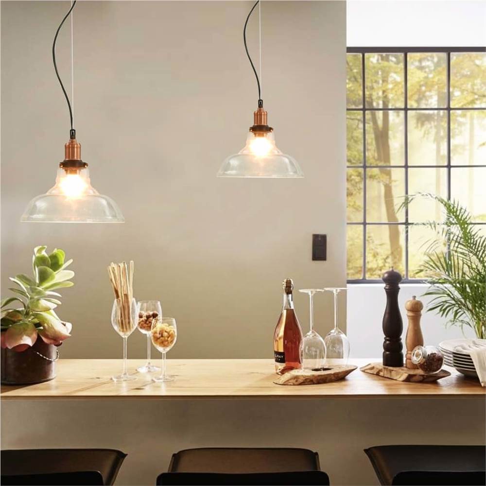 Hanging Lamps 2 pcs Transparent Round 28 cm E27