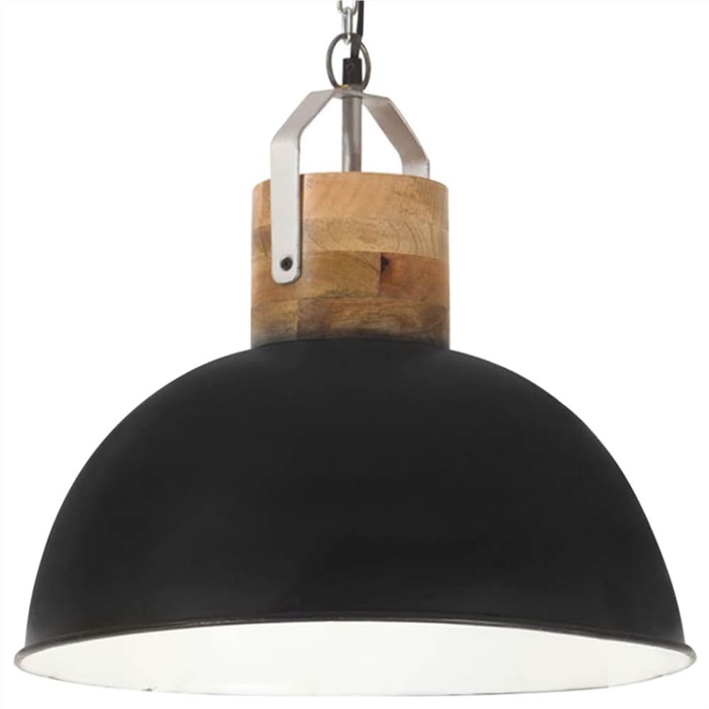 Industrial Hanging Lamp Black Round 42 cm E27 Solid Mango Wood