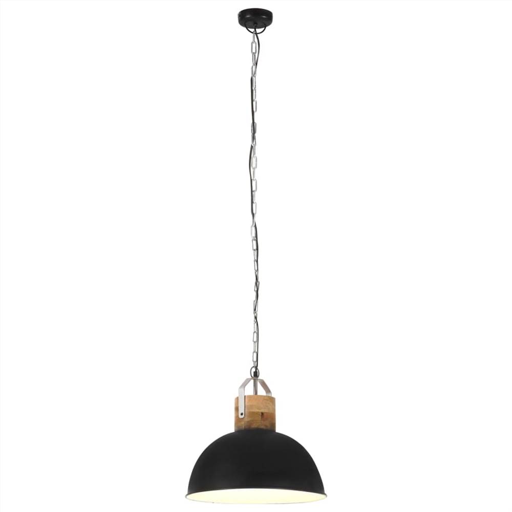 Industrial Hanging Lamp Black Round 42 cm E27 Solid Mango Wood