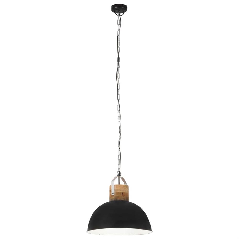 Industrial Hanging Lamp Black Round 42 cm E27 Solid Mango Wood