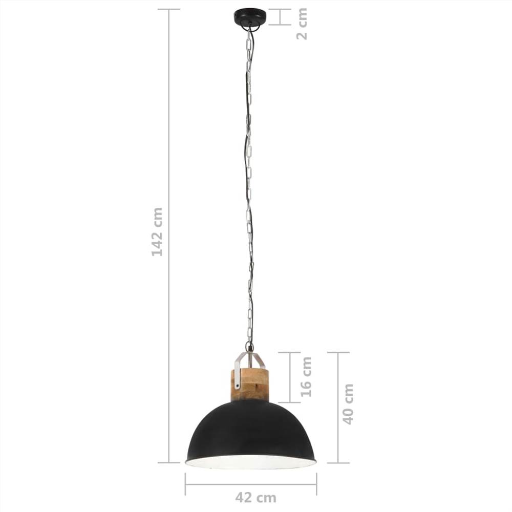 Industrial Hanging Lamp Black Round 42 cm E27 Solid Mango Wood