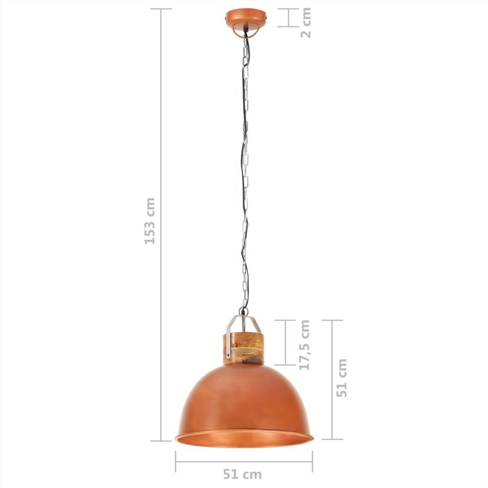 Industrial Hanging Lamp Copper Round 51 cm E27 Solid Mango Wood