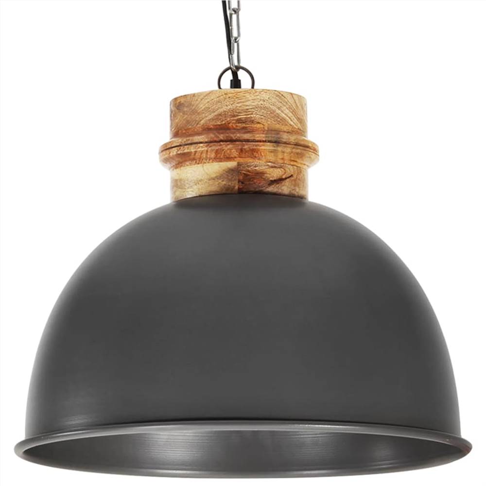 Industrial Hanging Lamp Grey Round 50 cm E27 Solid Mango Wood