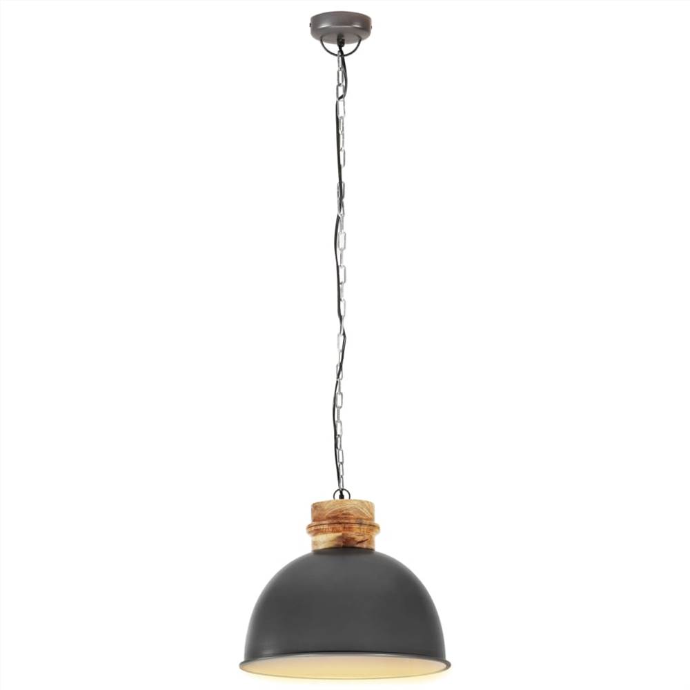 Industrial Hanging Lamp Grey Round 50 cm E27 Solid Mango Wood