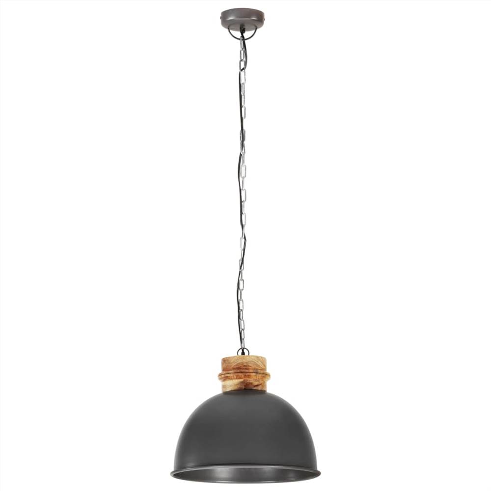 Industrial Hanging Lamp Grey Round 50 cm E27 Solid Mango Wood