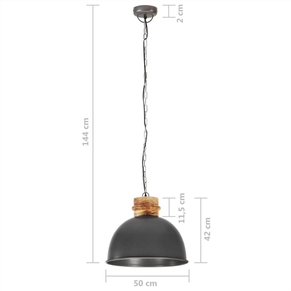 Industrial Hanging Lamp Grey Round 50 cm E27 Solid Mango Wood