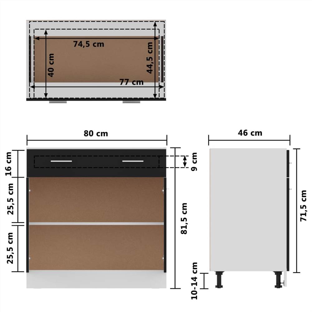 Kitchen Cabinet High Gloss Black 80x46x81.5 cm Chipboard
