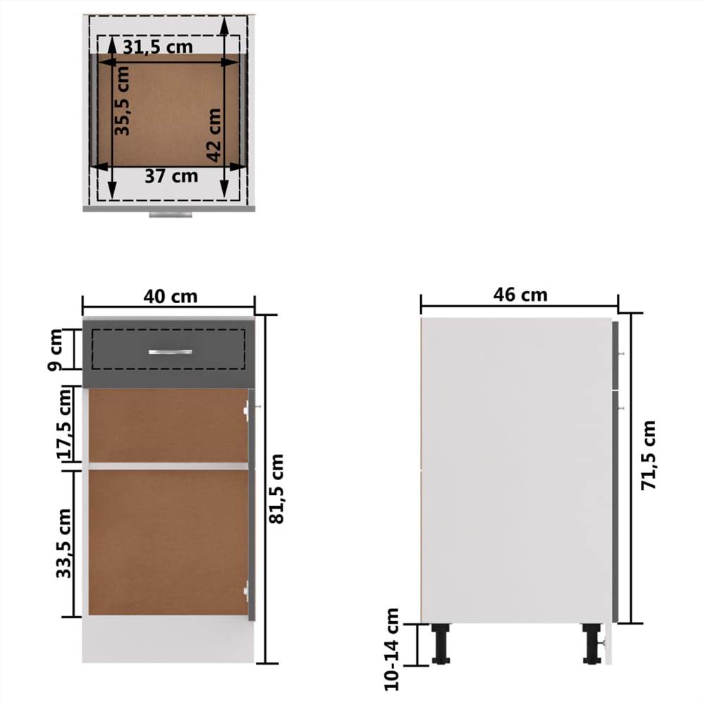 Kitchen Cabinet High Gloss Grey 40x46x81.5 cm Chipboard