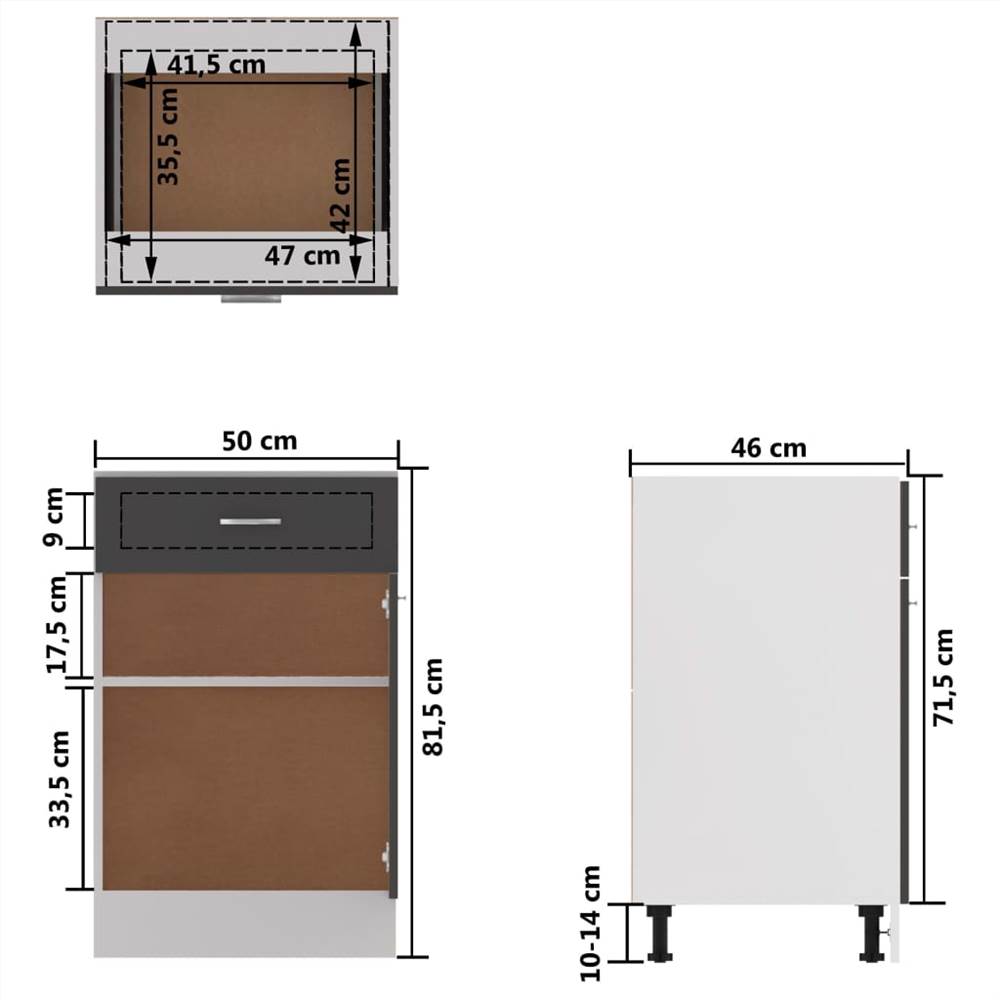Kitchen Cabinet High Gloss Grey 50x46x81.5 cm Chipboard