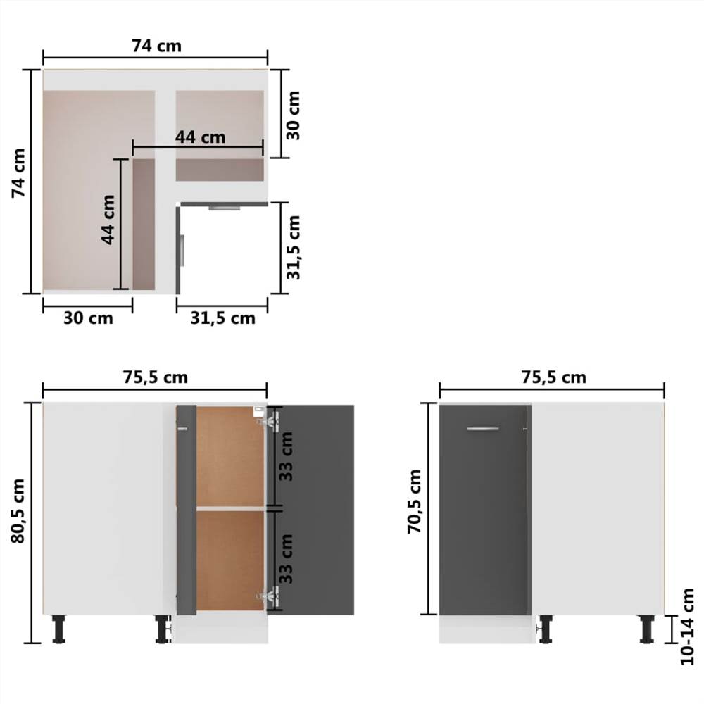 Kitchen Cabinet High Gloss Grey 75.5x75.5x80.5 cm Chipboard