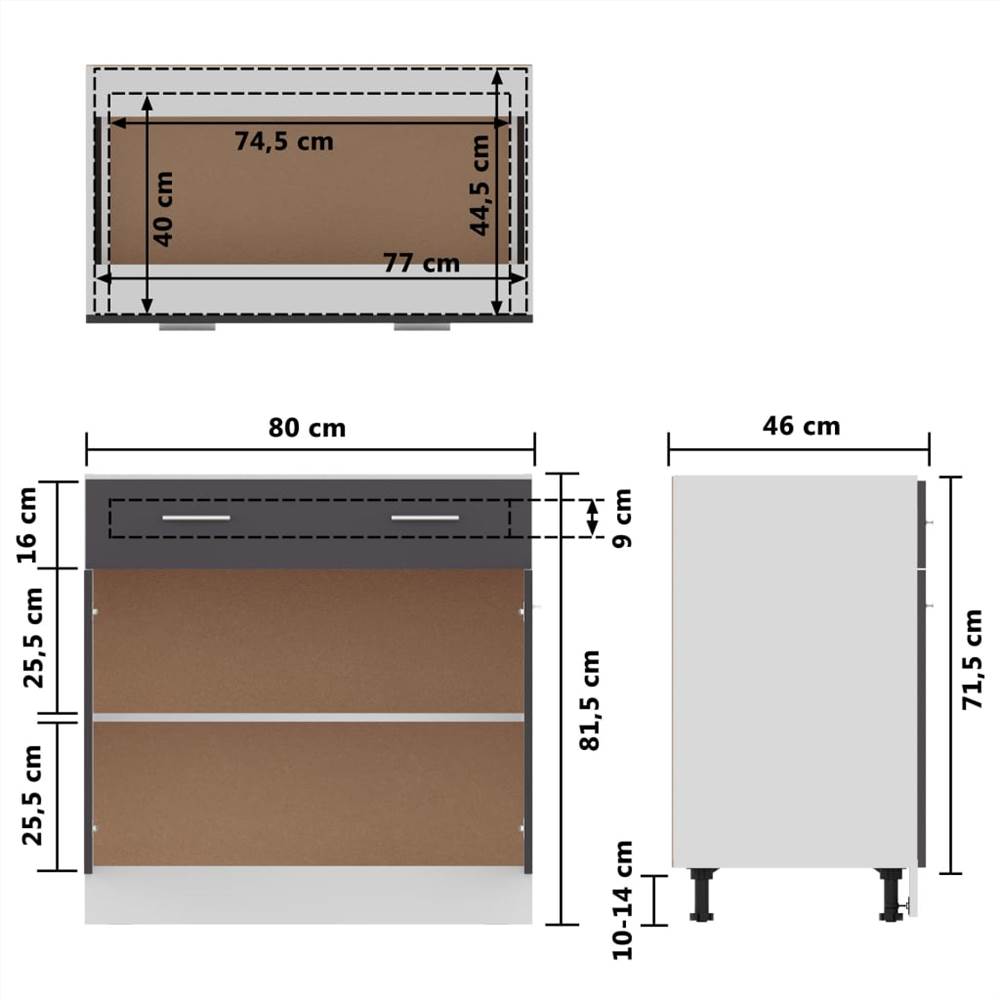 Kitchen Cabinet High Gloss Grey 80x46x81.5 cm Chipboard