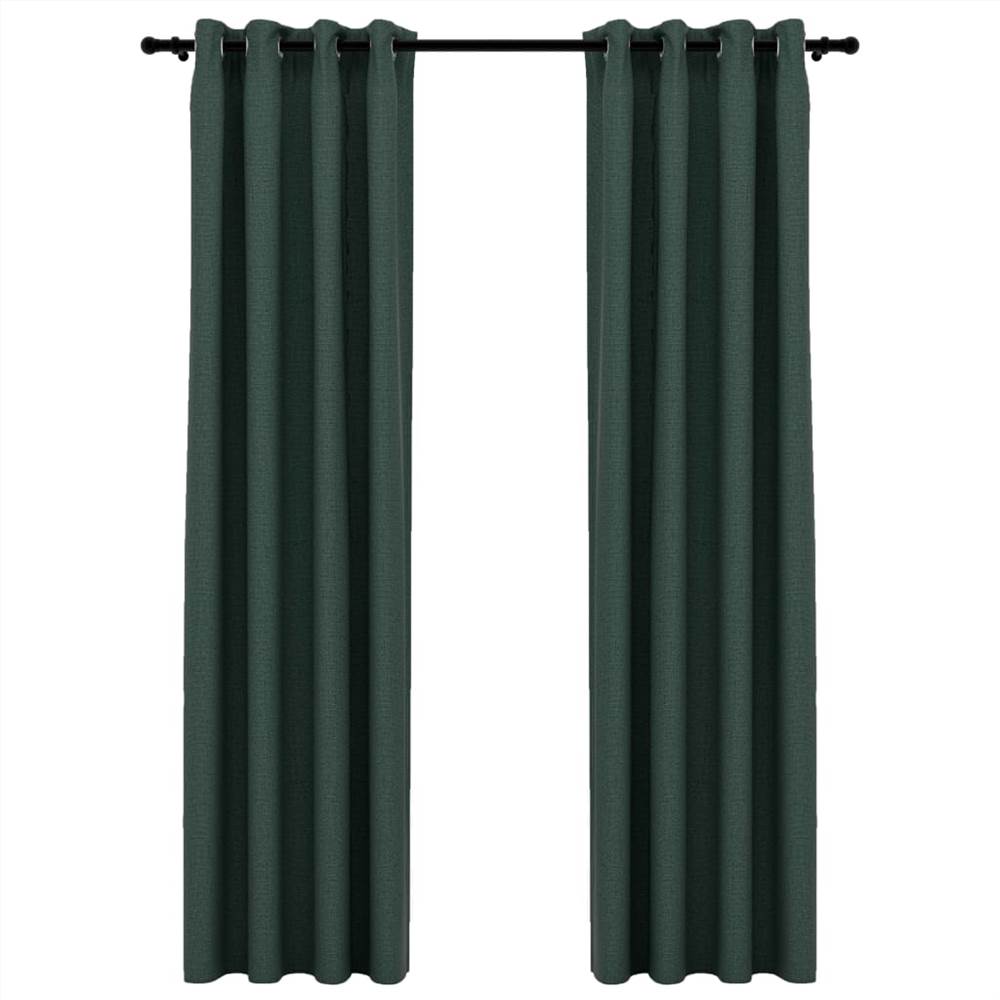 Linen-Look Blackout Curtains with Grommets 2pcs Green 140x245cm