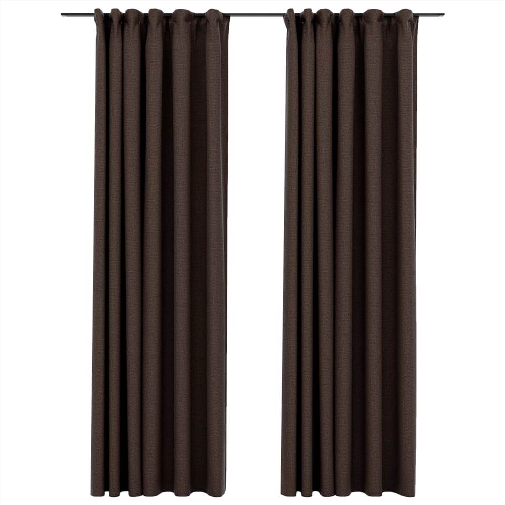 Linen-Look Blackout Curtains with Hooks 2 pcs Taupe 140x245 cm