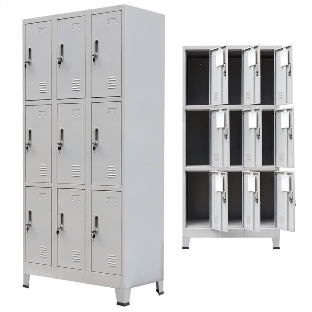 Locker Cabinet with 9 Compartments Steel 90x45x180 cm Grey