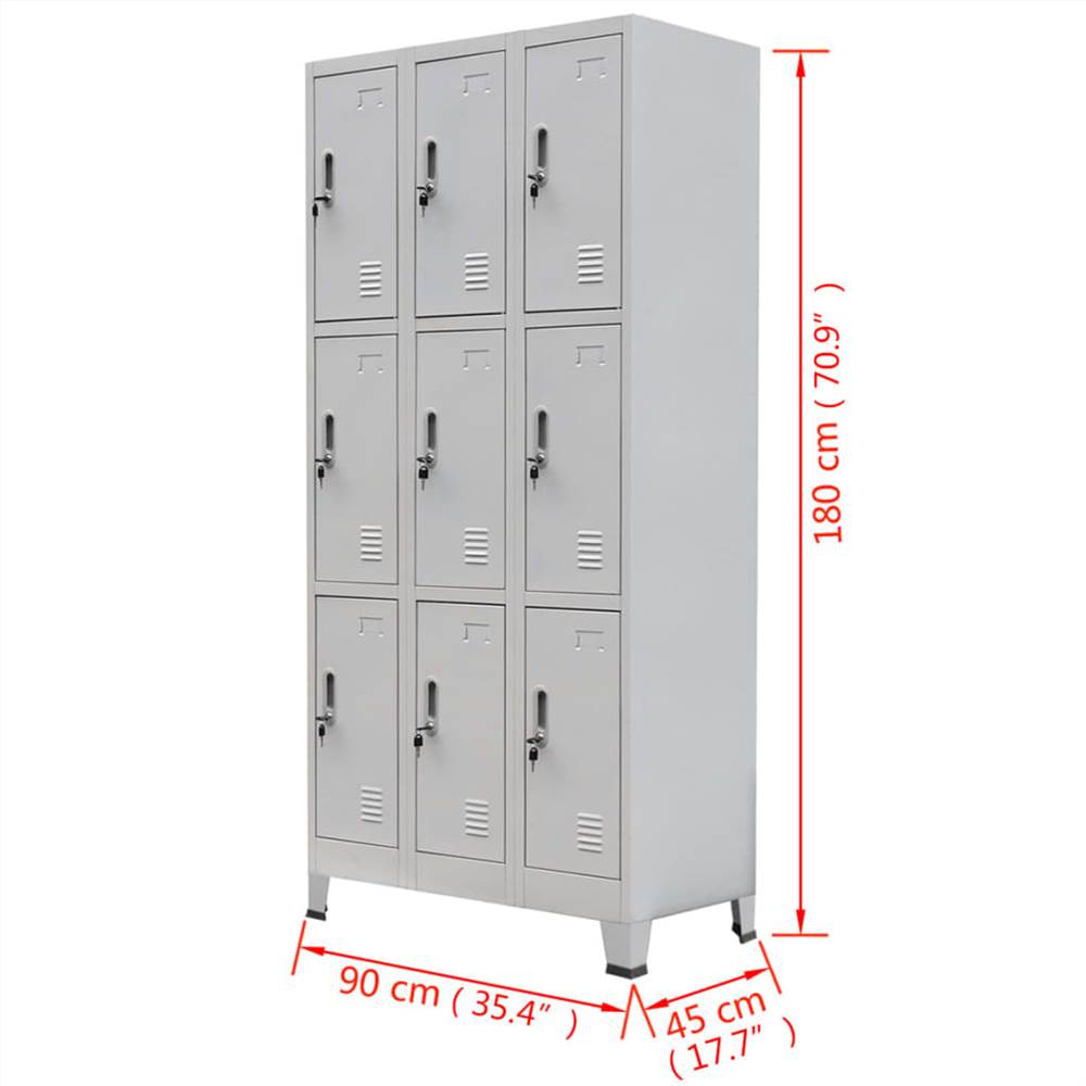Locker Cabinet with 9 Compartments Steel 90x45x180 cm Grey