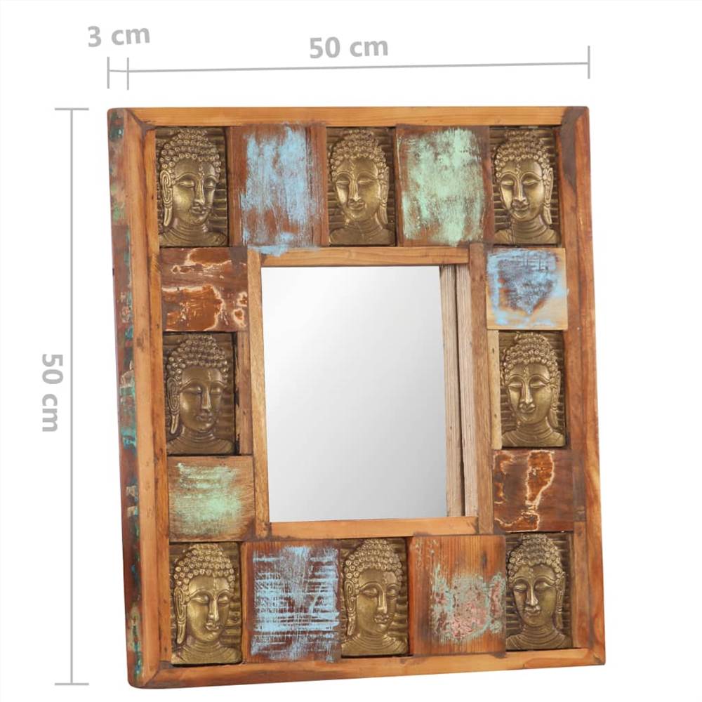 Mirror with Buddha Cladding 50x50 cm Solid Reclaimed Wood